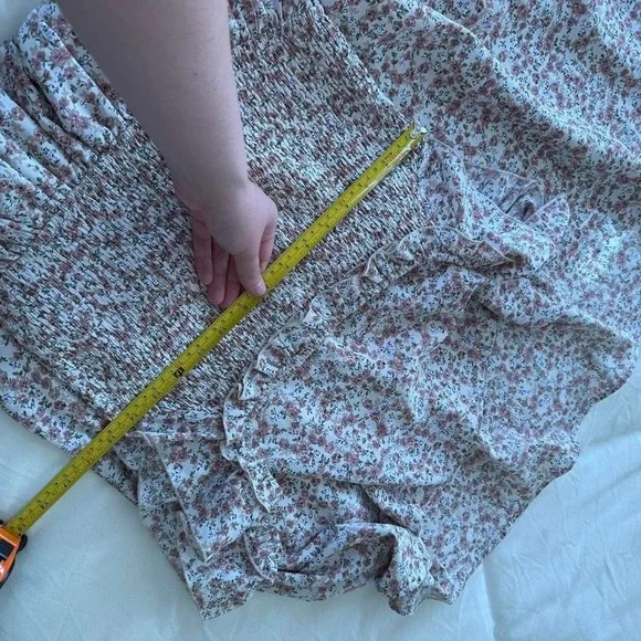 pink floral dainty cottagecore a line midi dress womens large - Picture 4 of 4